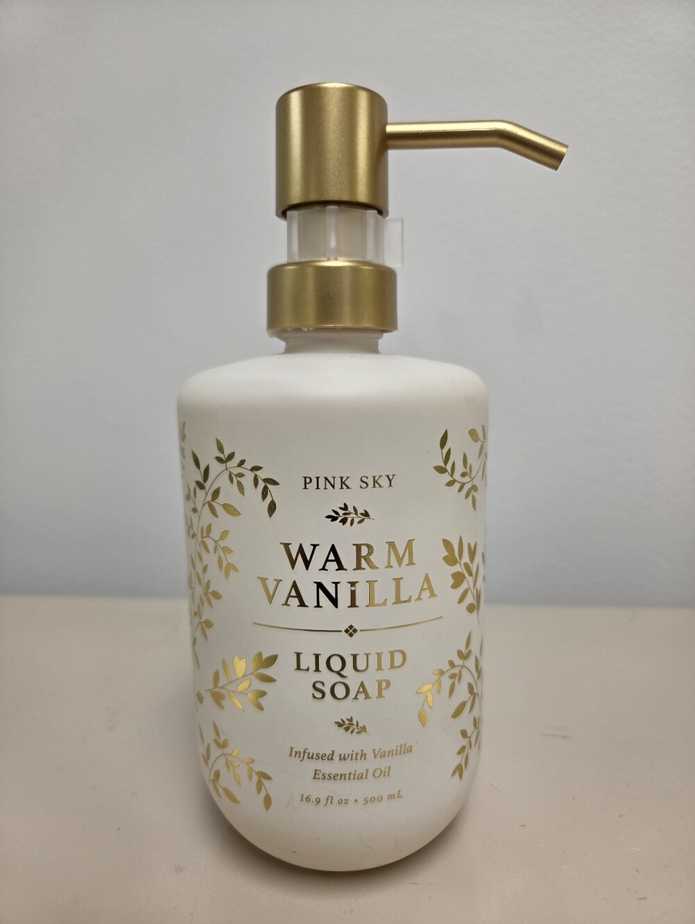Pink Sky Warm Vanilla Liquid Hand Soap —Beautiful glass dispenser bottle